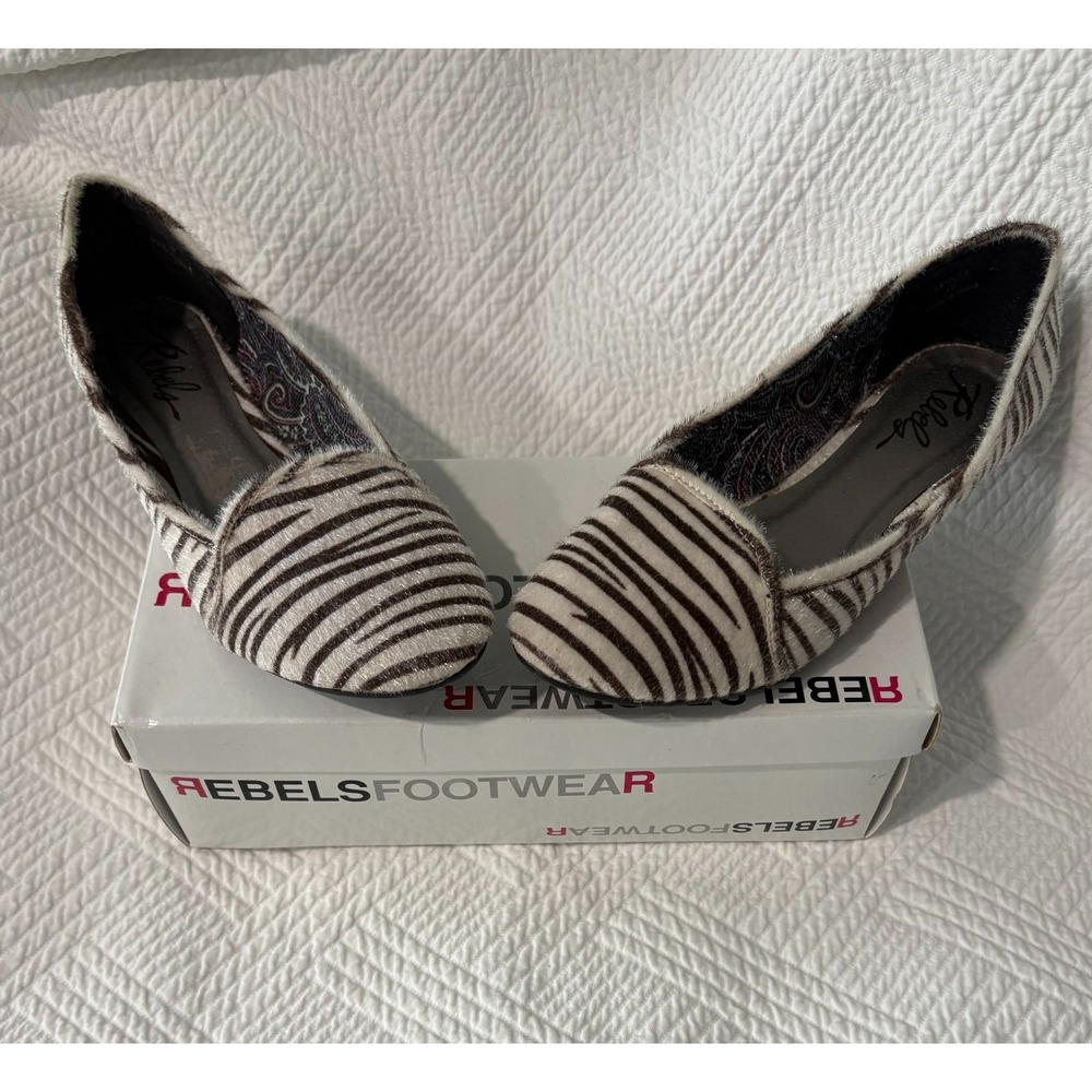 Rebels Footwear Women's Brown White Seville Zebra Print Slip-on Flats Size 10